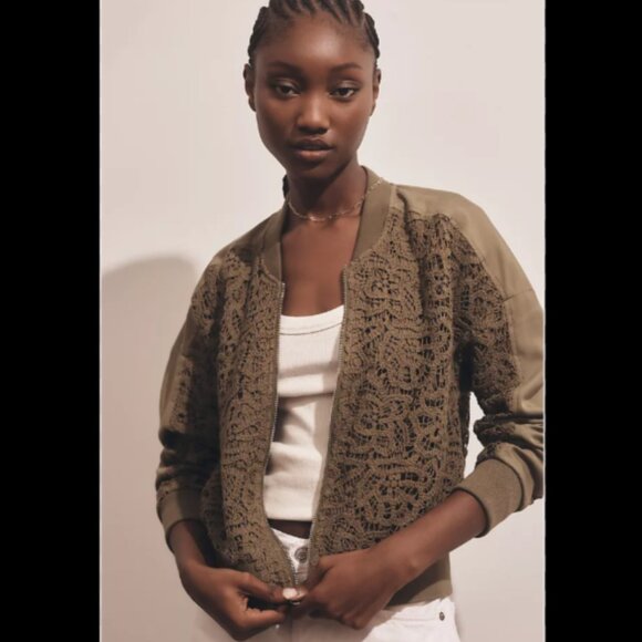 Brand New by Anthropologie Crochet Bomber Jacket - Picture 7 of 15